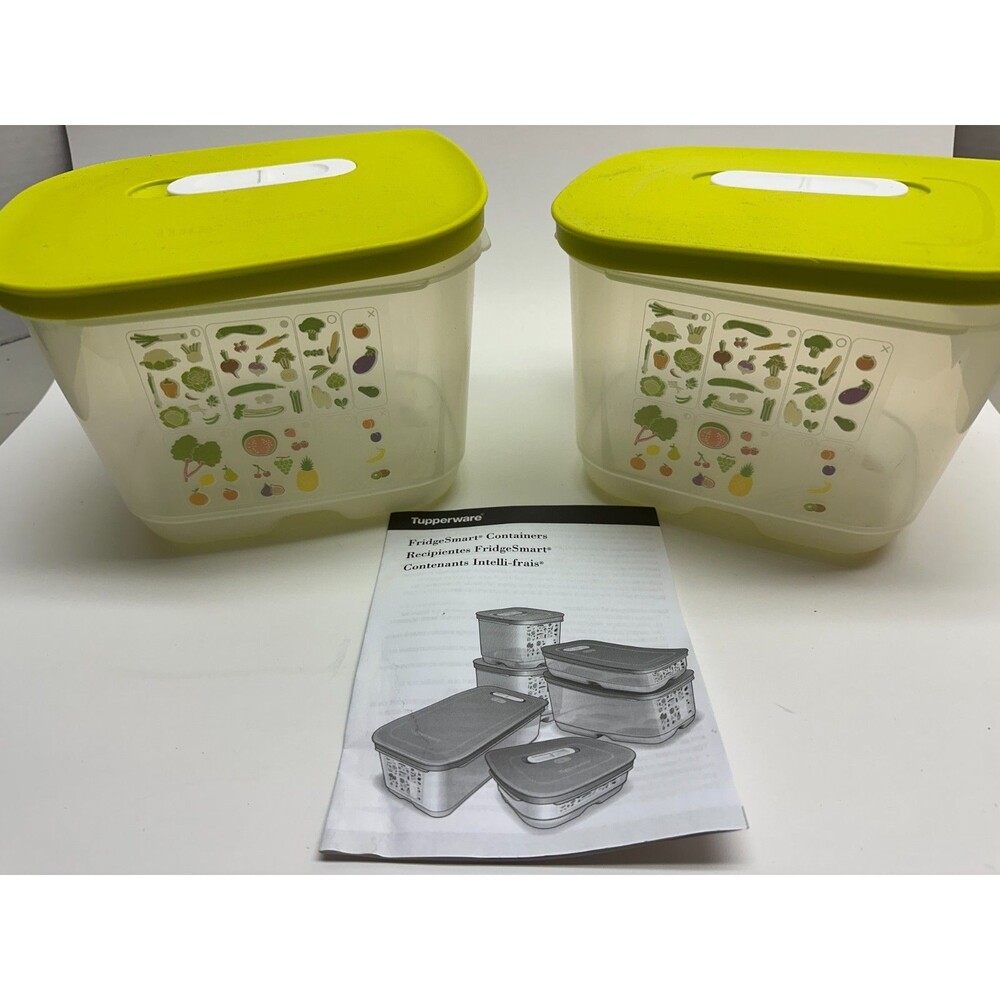 Tupperware FridgeSmart 1.8L Produce Keepers Set of 2 Green Vented Lids + Guide